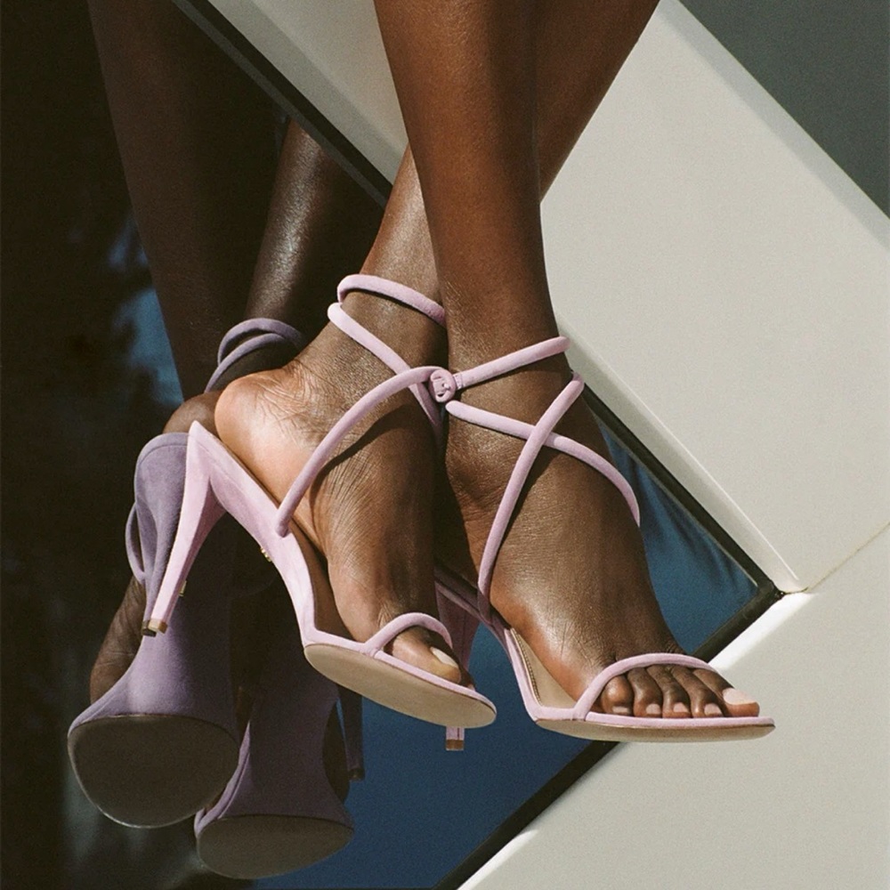 VERONICA BEARD MARCELINE purple Suede Crisscross ankle wrap strappy Sandal heels - Picture 4 of 16